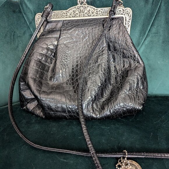 Vintage Brighton 1980s Black Croc print Leather Small Evening Crossbody Purse - Picture 3 of 8